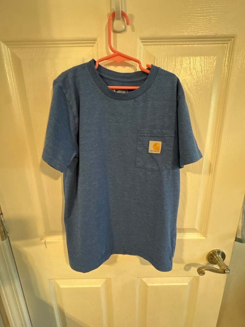 Carhartt Short Sleeve Pocket T-Shirt Heather Blue Kids Size M 10-12